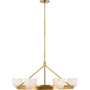 AERIN Carola LED 36 inch Hand-Rubbed Antique Brass Ring Chandelier Ceiling Light in White Strie Glass, Large