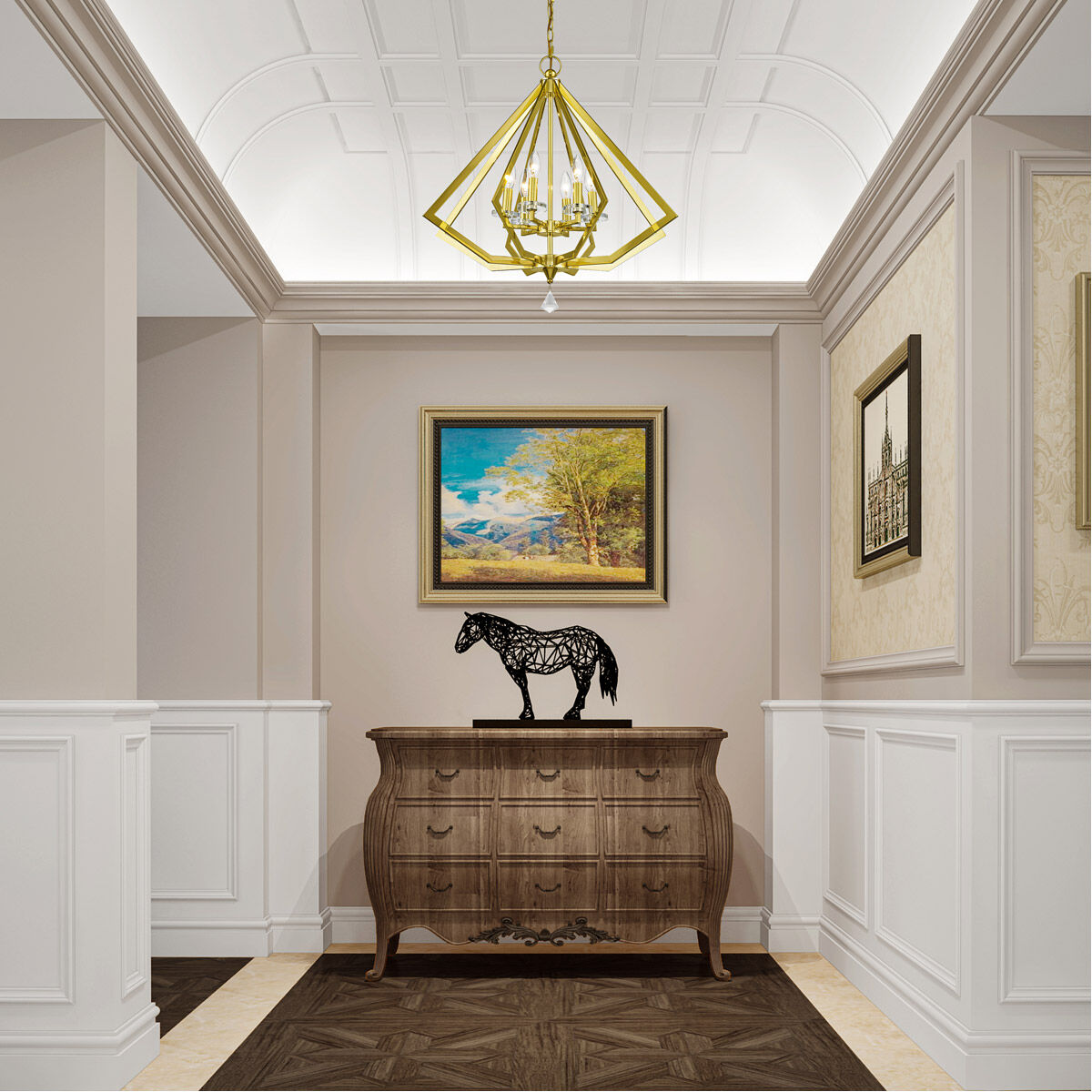 Diamond 6 Light 25 inch Polished Brass Chandelier Ceiling Light