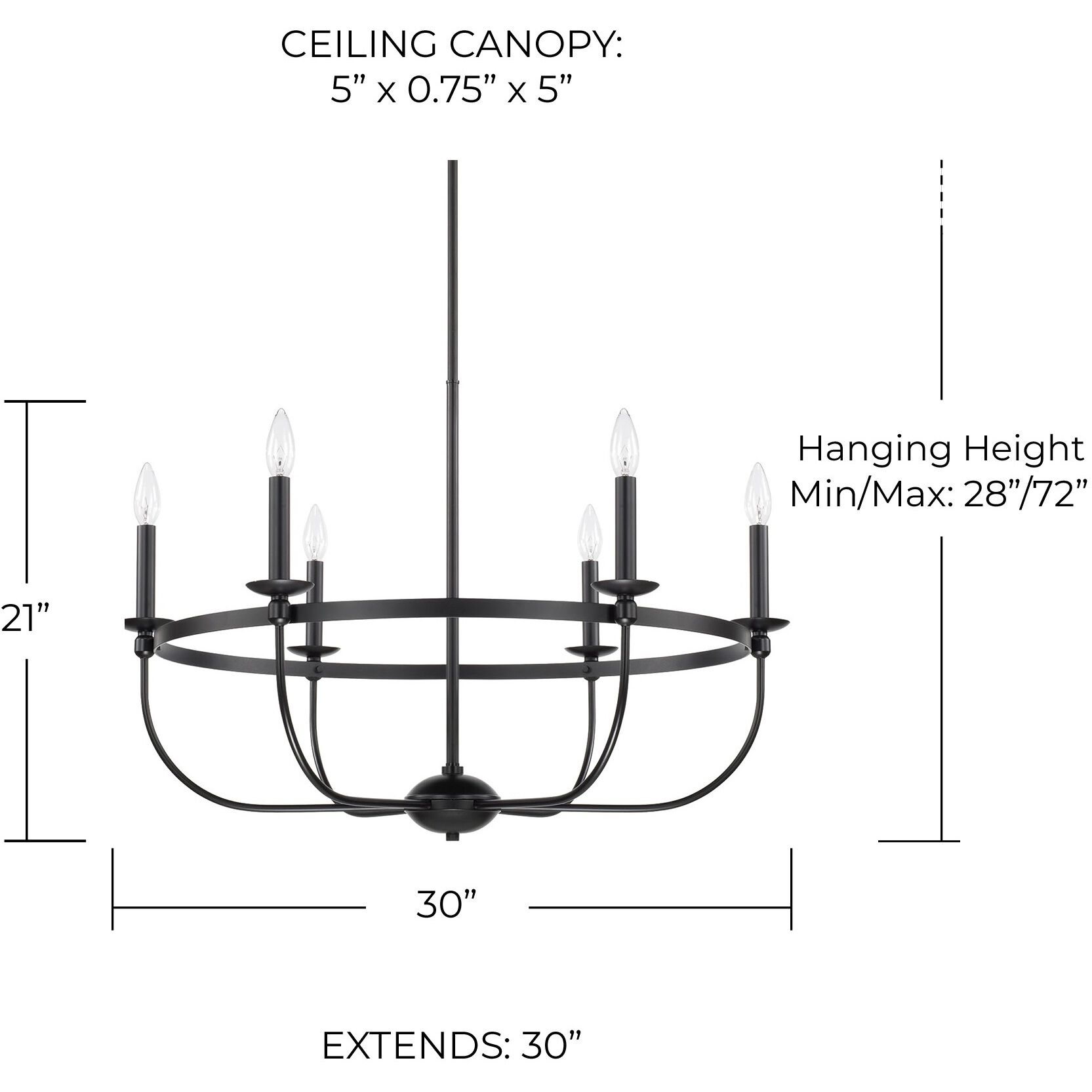 Rylann 6 Light 30 inch Matte Black Chandelier Ceiling Light