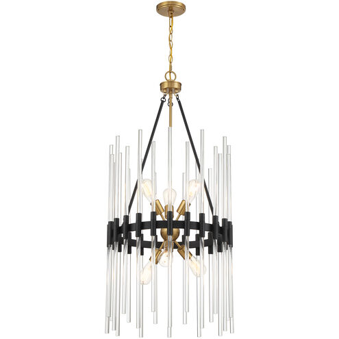 Santiago 6 Light 20 inch Black with Warm Brass Accents Pendant Ceiling Light