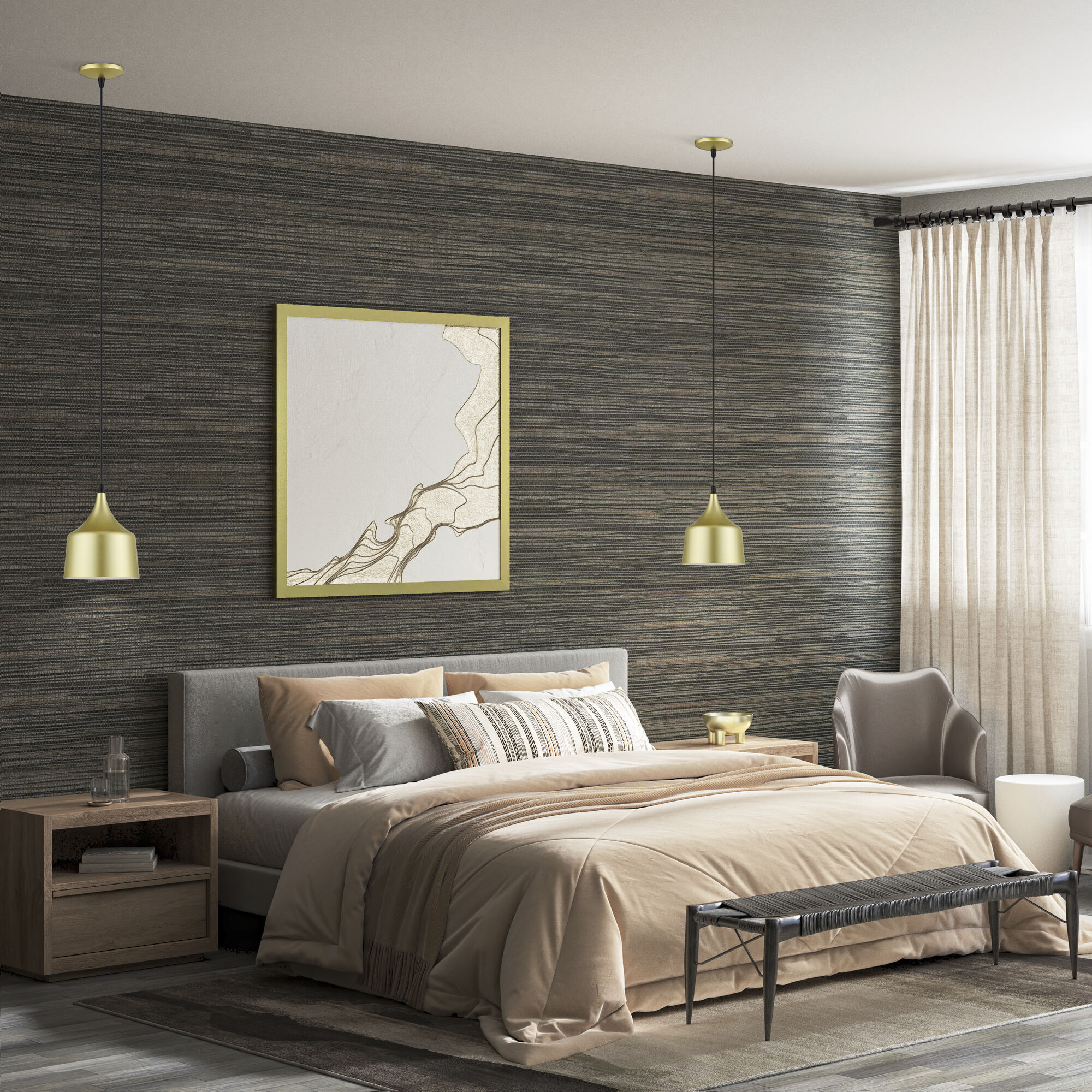 Bolita 8 inch Soft Gold with Black Accents Pendant Ceiling Light