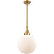 Franklin Restoration Beacon LED 10 inch Satin Gold Mini Pendant Ceiling Light in Matte White Glass