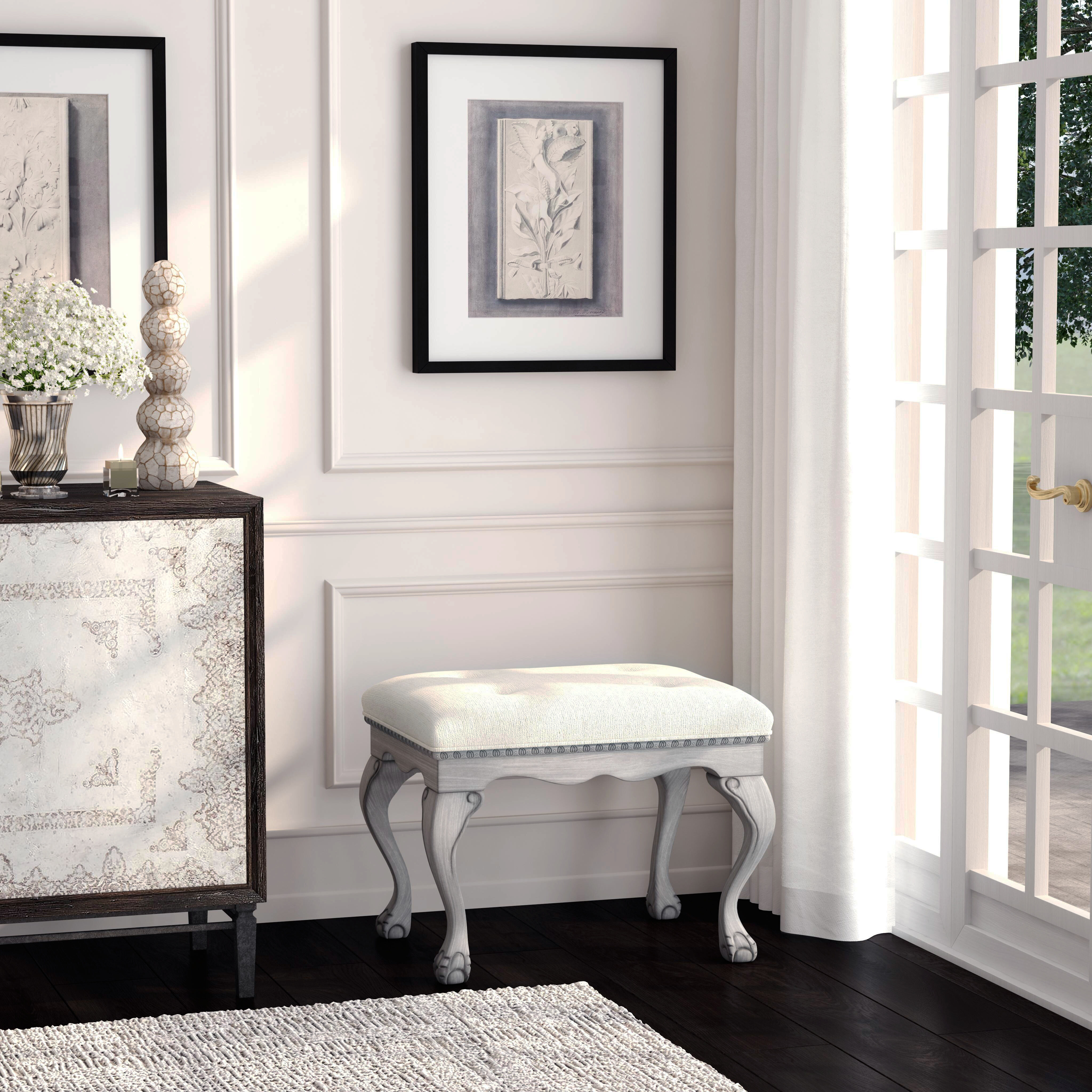 Ashford Upholstered 25.5"W Vanity Stool in Gray