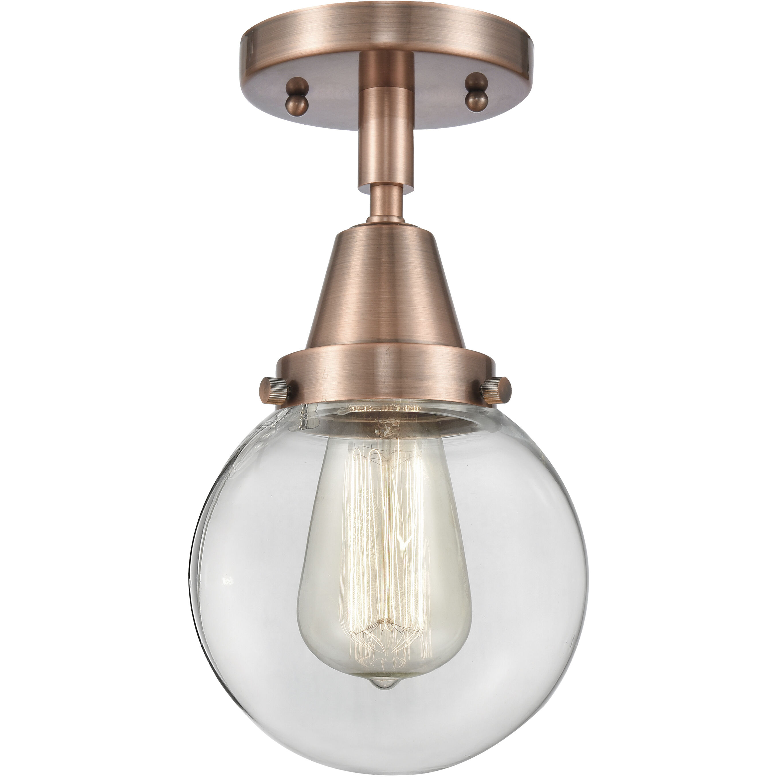 Beacon 1 Light 6 inch Antique Copper Flush Mount Ceiling Light in Bulb Not Included, Clear Glass
