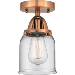 Nouveau 2 Small Bell LED 5 inch Antique Copper Semi-Flush Mount Ceiling Light in Clear Glass