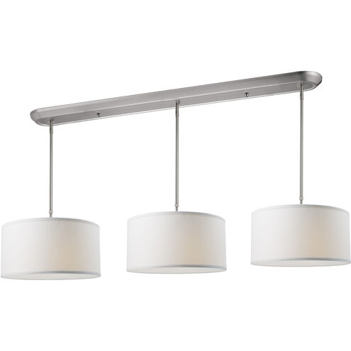 Albion 9 Light 60 inch Brushed Nickel Linear Chandelier Ceiling Light in White Linen Fabric