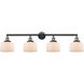Franklin Restoration Large Bell 4 Light 44 inch Black Antique Brass Bath Vanity Light Wall Light in Matte White Glass, Franklin Restoration