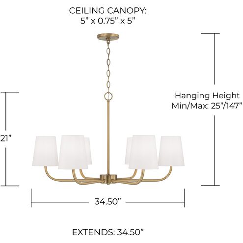 Brody 6 Light 34.5 inch Aged Brass Chandelier Ceiling Light