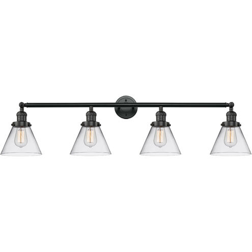 Franklin Restoration Large Cone 4 Light 44 inch Matte Black Bath Vanity Light Wall Light in Clear Glass, Franklin Restoration