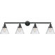 Franklin Restoration Large Cone 4 Light 44 inch Matte Black Bath Vanity Light Wall Light in Clear Glass, Franklin Restoration