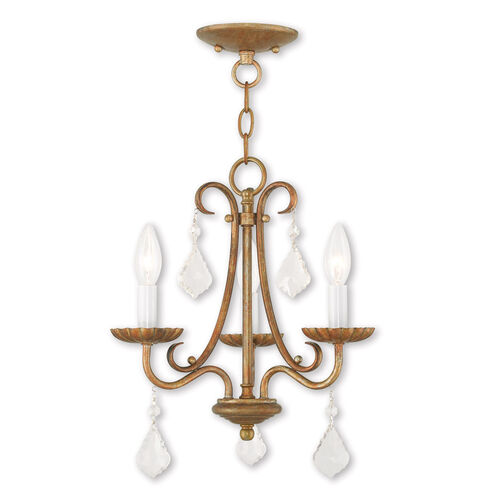 Daphne 3 Light 14 inch Antique Gold Leaf Mini Chandelier Ceiling Light