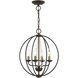 Arabella 4 Light 15 inch Bronze with Antique Brass Finish Candles Convertible Chandelier/ Semi-Flush Ceiling Light, Globe