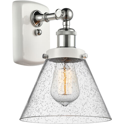 Ballston Large Cone 1 Light 8 inch White and Polished Chrome Sconce Wall Light in Seedy Glass