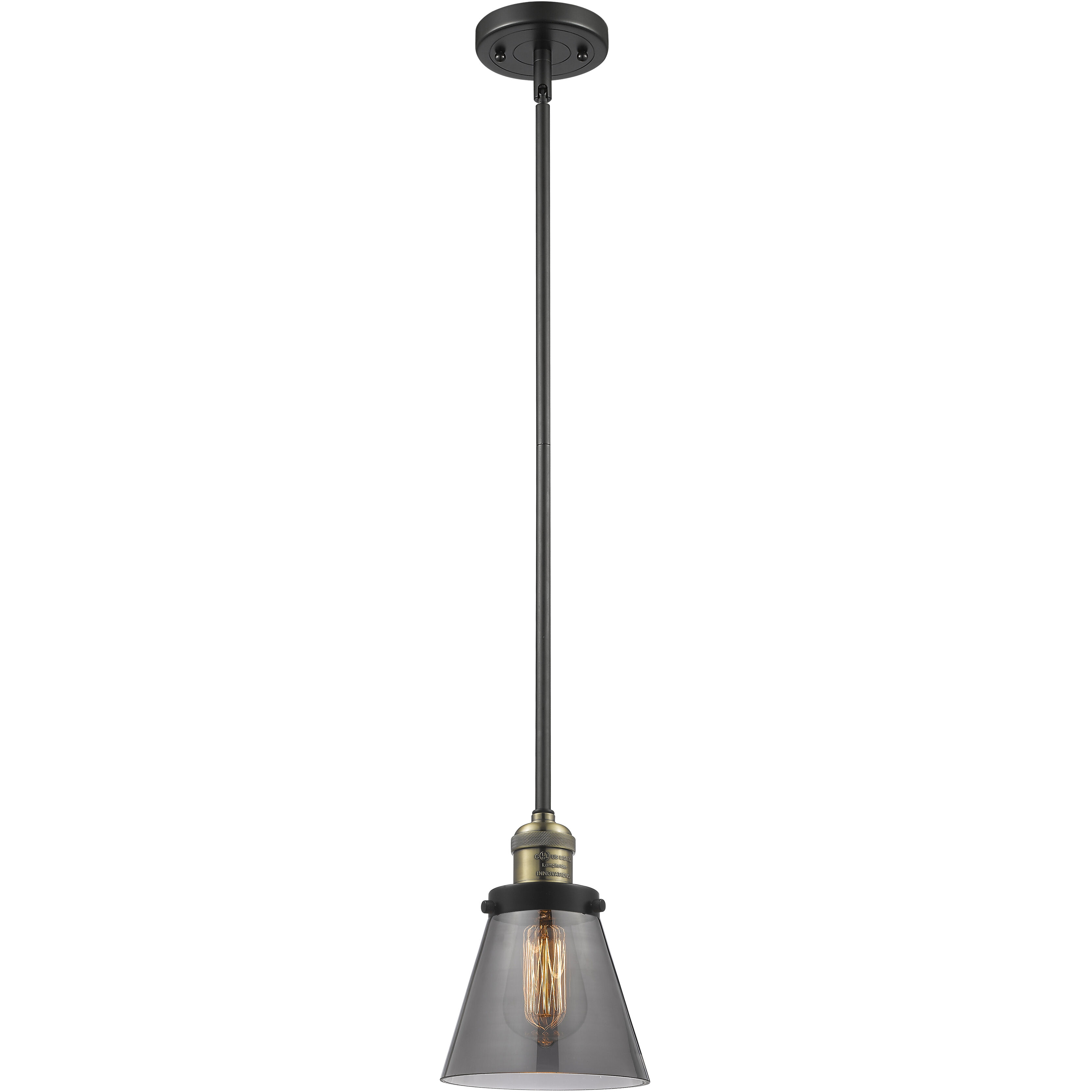 Franklin Restoration Cone LED 6 inch Black Antique Brass Mini Pendant Ceiling Light in Plated Smoke, Franklin Restoration