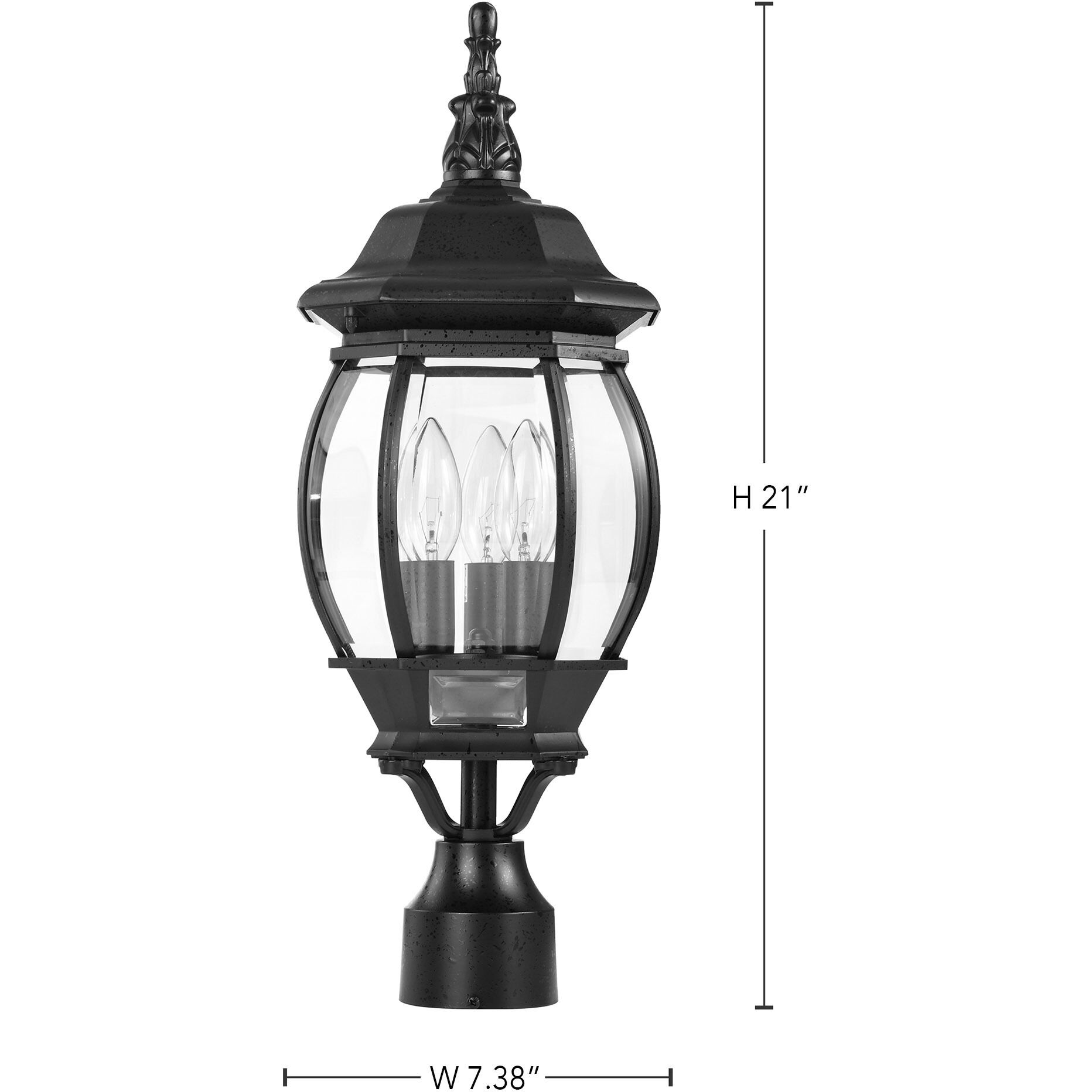 Central Park 3 Light 21 inch Textured Black Outdoor Post Lantern