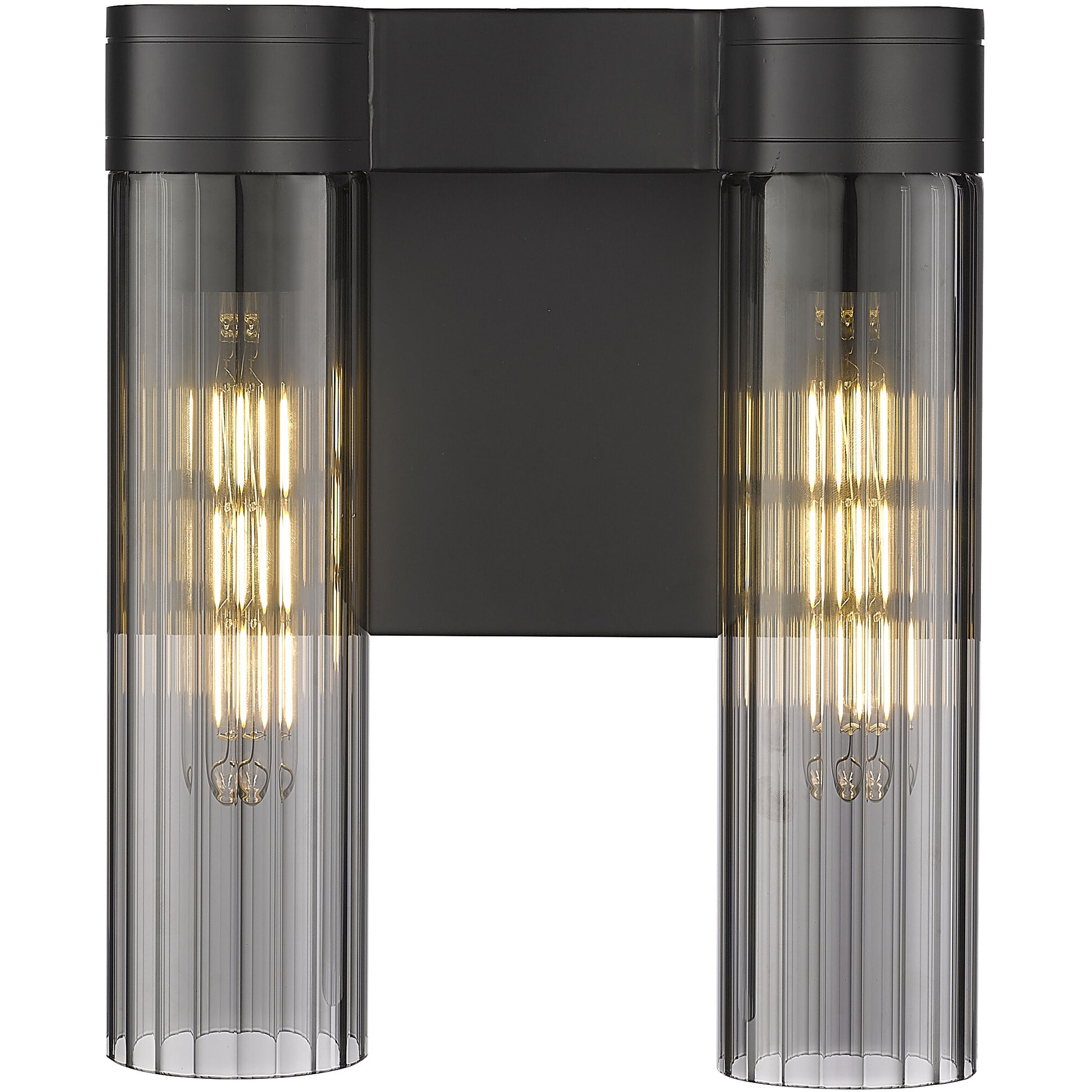 Empire 2 Light 10.5 inch Matte Black Sconce Wall Light in Plated Smoke Glass