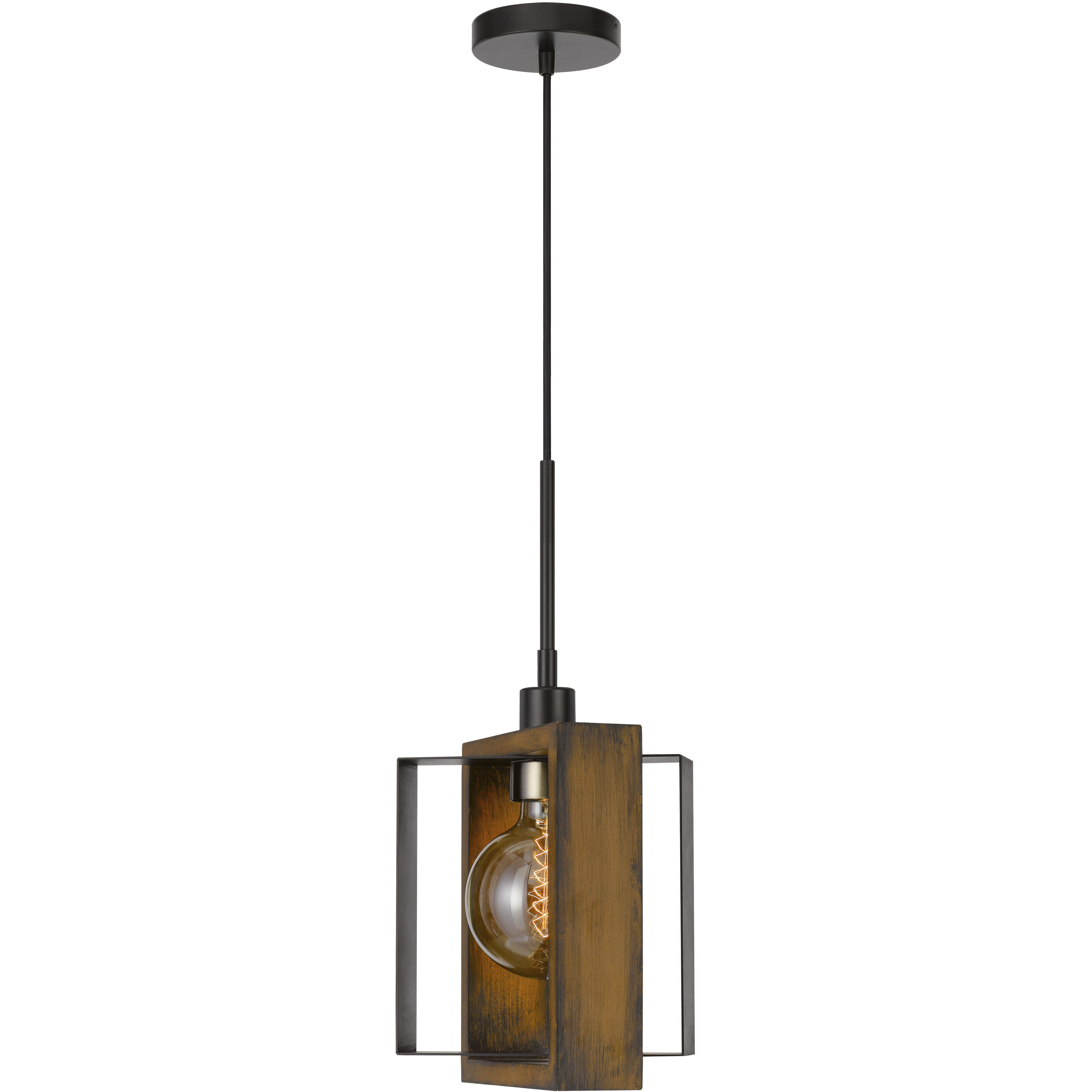 Agrigento 1 Light 9 inch Wood/Black Pendant Ceiling Light