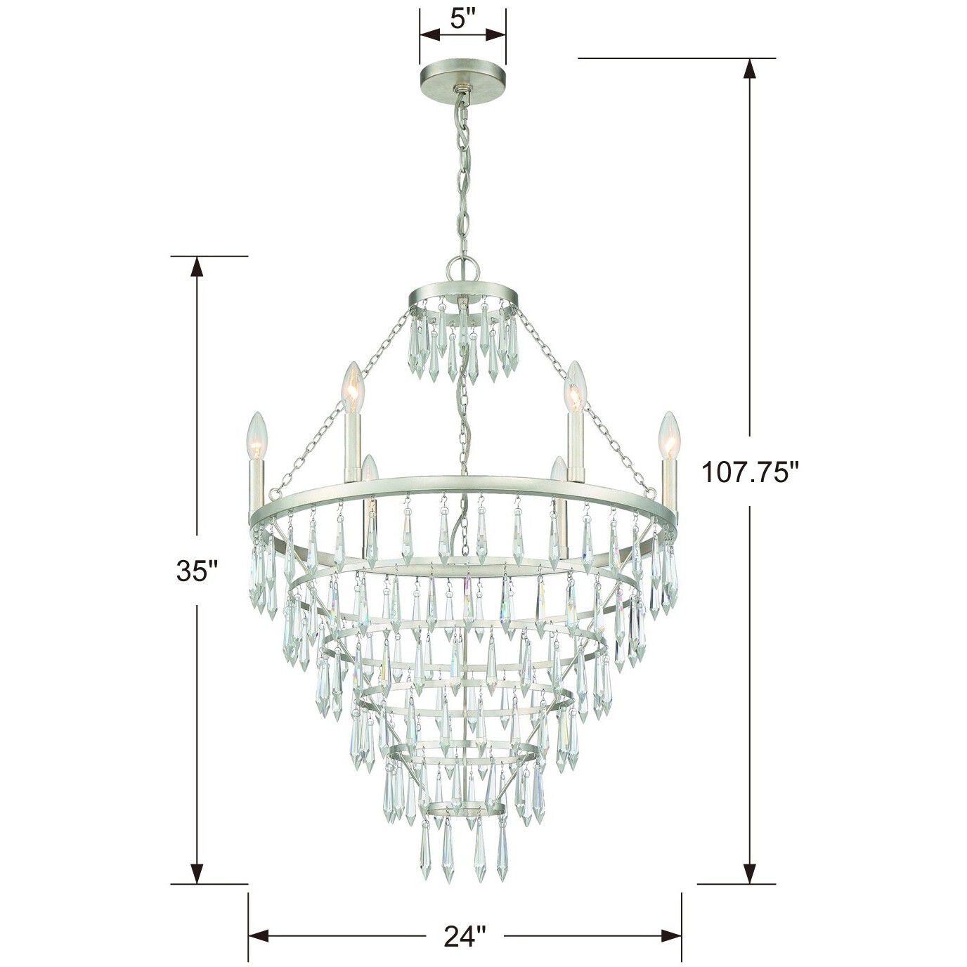 Lucille 6 Light 24 inch Antique Silver Chandelier Ceiling Light