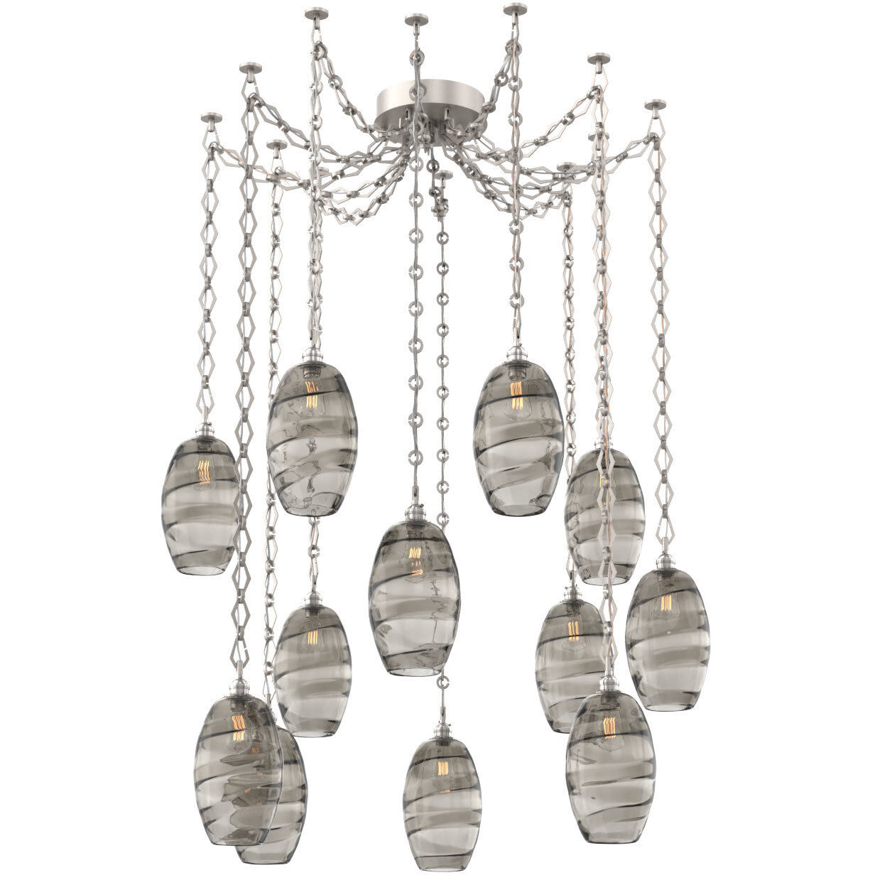 Ellisse 12 Light 15.5 inch Beige Silver Swag Multi-Pendant Ceiling Light in Optic Rib Smoke, Diamond Chain