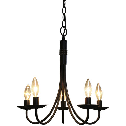 Wrought Iron 5 Light 17 inch Black Candle Chandelier Ceiling Light