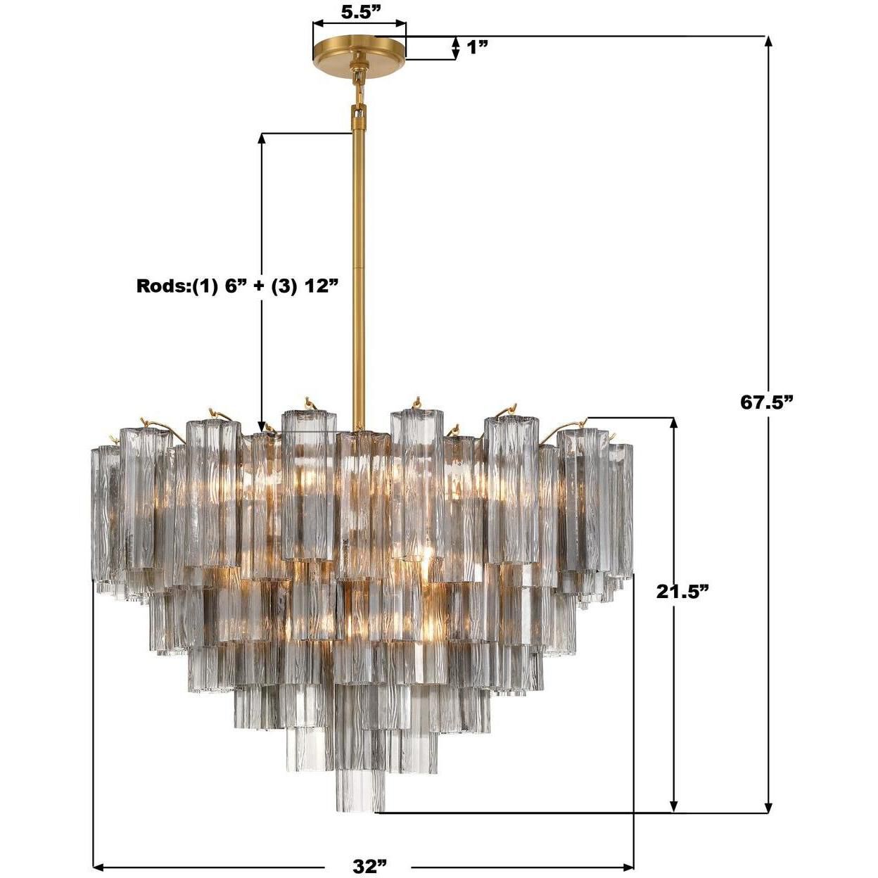 Addis 16 Light 32 inch Aged Brass Chandelier Ceiling Light in Tronchi Glass Smoke