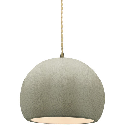Radiance LED 7 inch Antique Brass and Celadon Green Crackle Pendant Ceiling Light