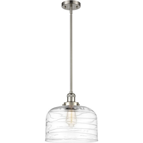 Franklin Restoration Bell LED 12 inch Brushed Satin Nickel Mini Pendant Ceiling Light in Clear Deco Swirl