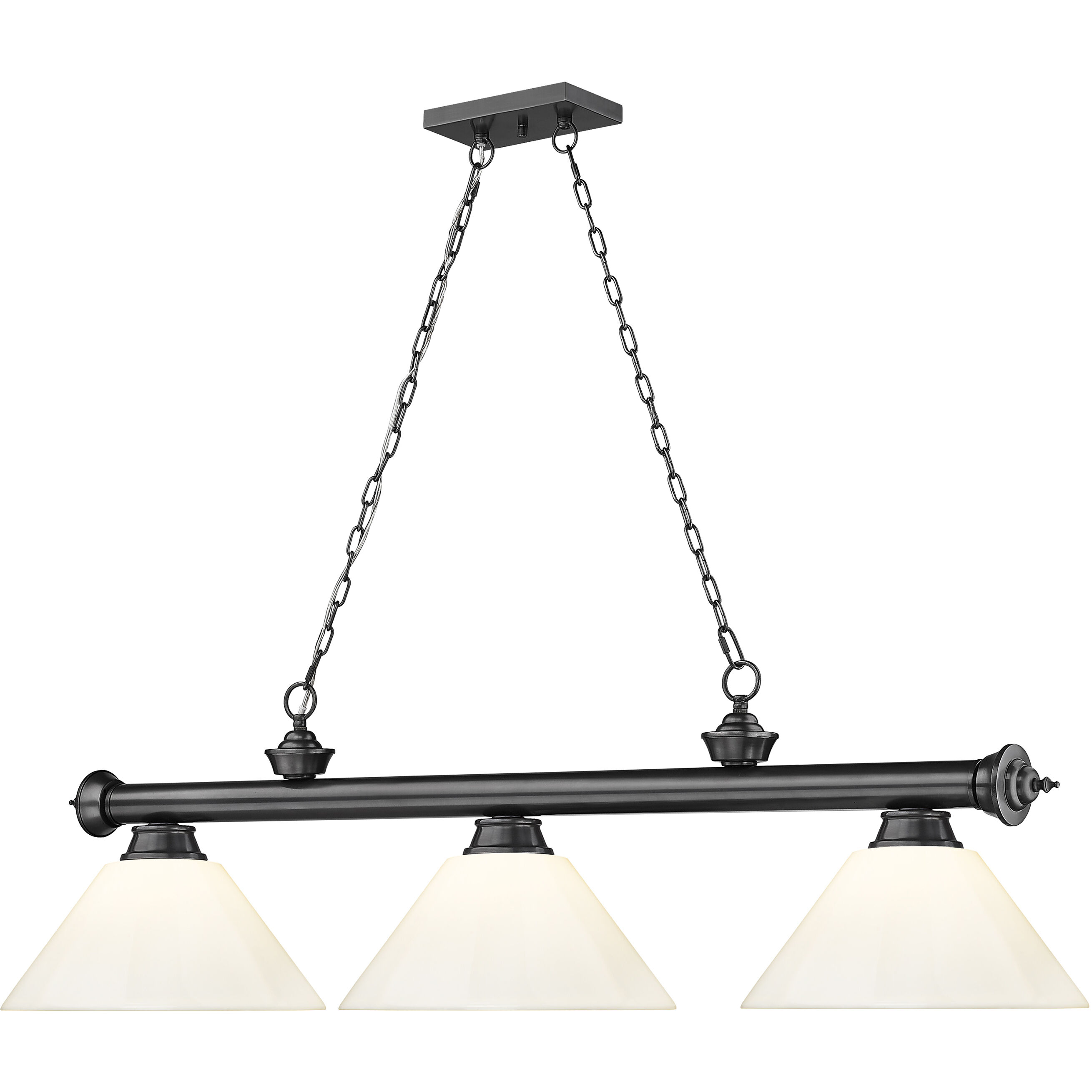 Cordon 3 Light 57.25 inch Bronze Plate Billiard Ceiling Light in White Plastic