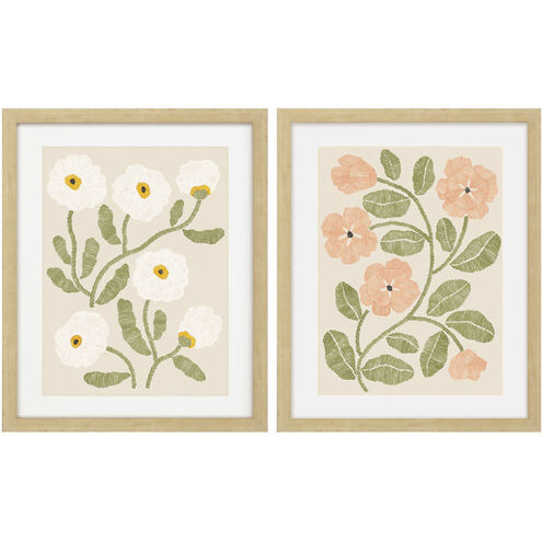 Embroidery Florals Green and White and Red and Multi Framed Art