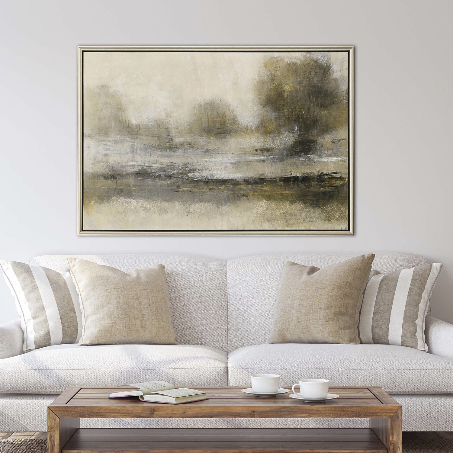 Gilt Landscape Neutral and Beige and Metallic and Black Canvas