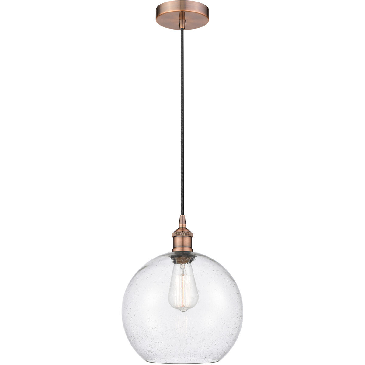 Edison Athens LED 10 inch Antique Copper Mini Pendant Ceiling Light in Seedy Glass