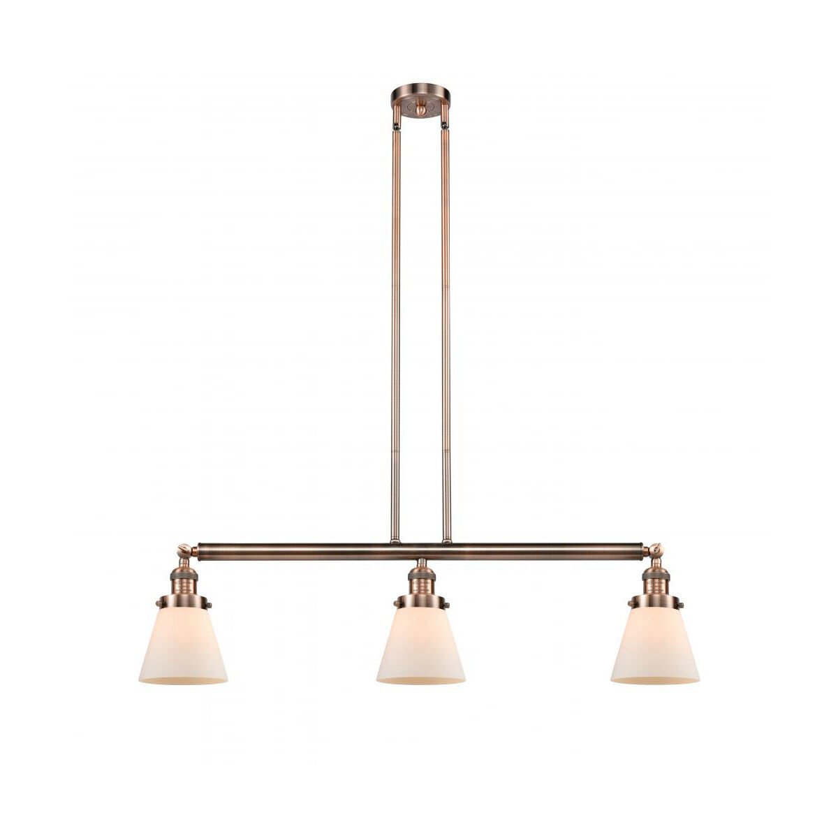 Franklin Restoration Small Cone 3 Light 39 inch Antique Copper Island Light Ceiling Light in Matte White Glass, Franklin Restoration