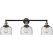 Franklin Restoration Large Bell 3 Light 32 inch Black Antique Brass Bath Vanity Light Wall Light in Seedy Glass, Franklin Restoration