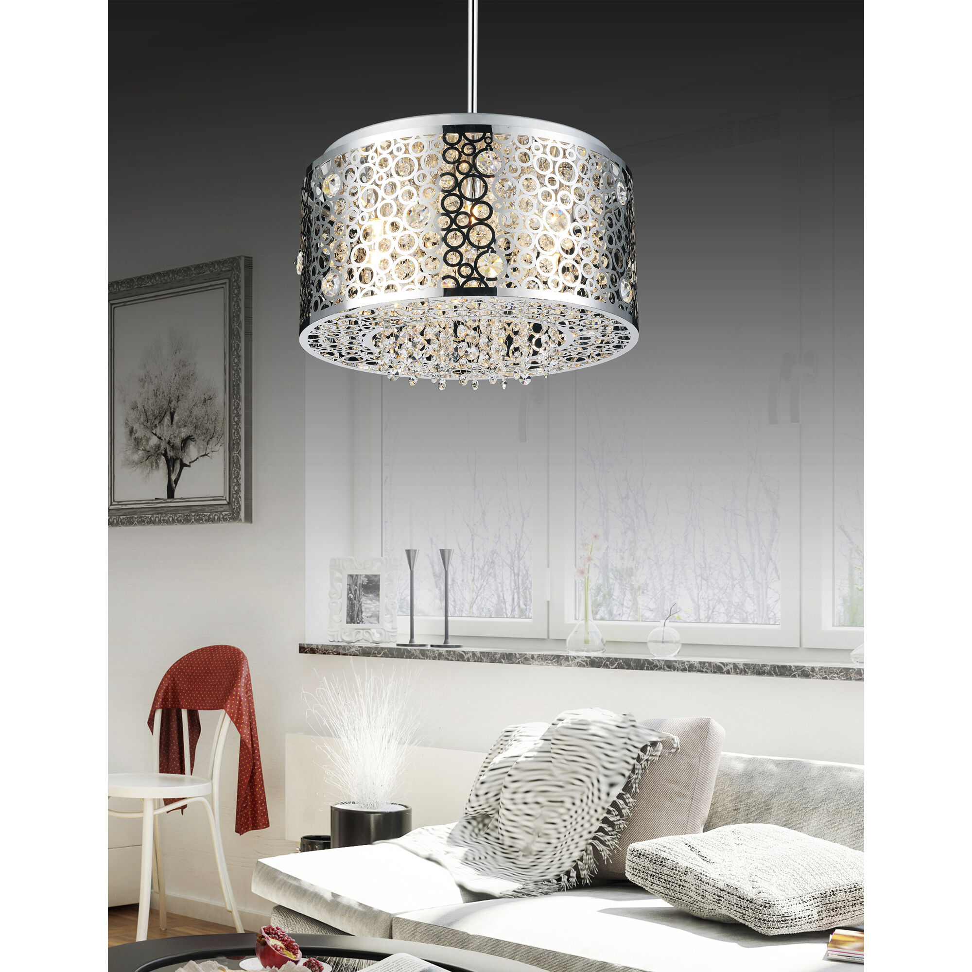 Bubbles 6 Light 16 inch Chrome Drum Shade Chandelier Ceiling Light