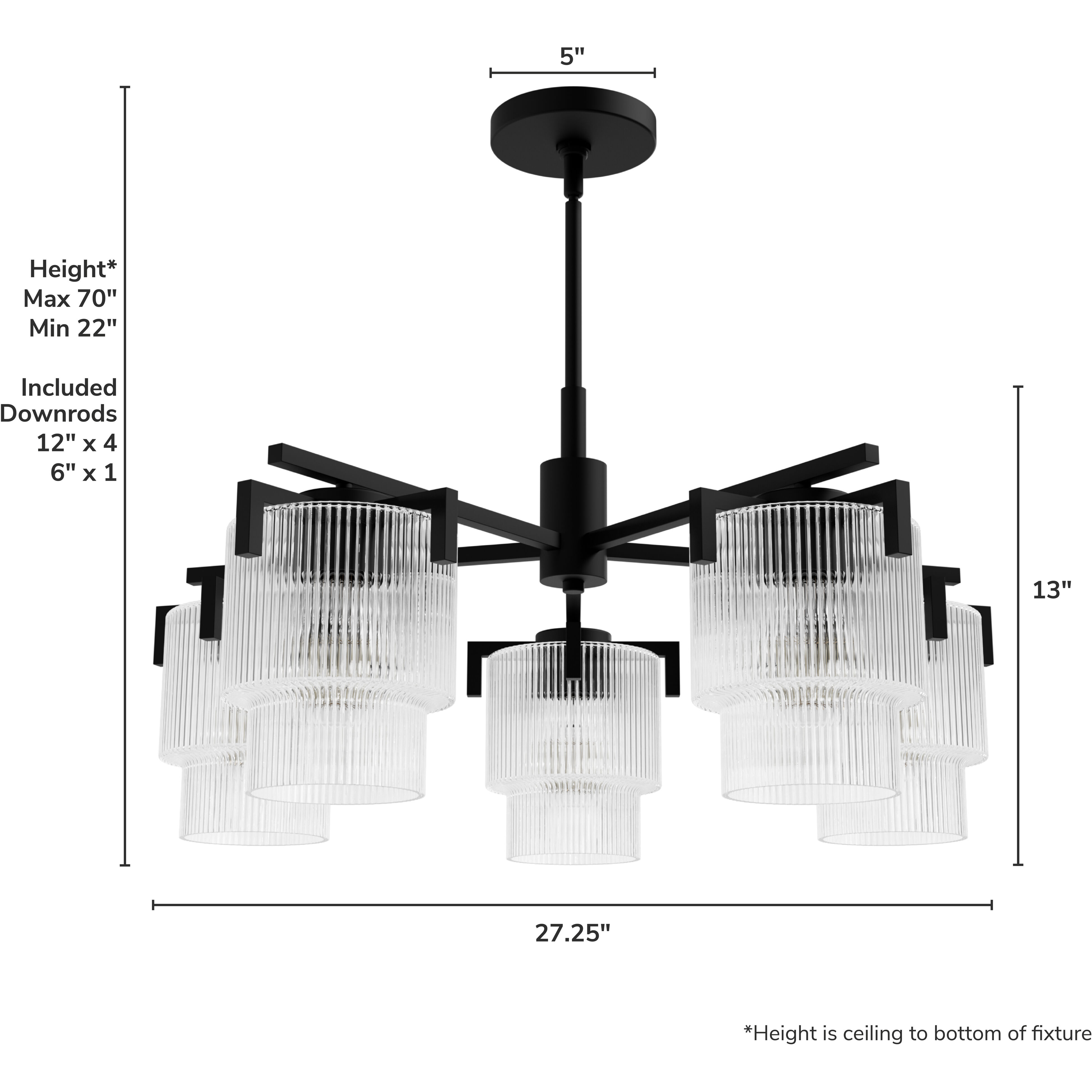 Ontario 5 Light 27.3 inch Matte Black Chandelier Ceiling Light, Medium