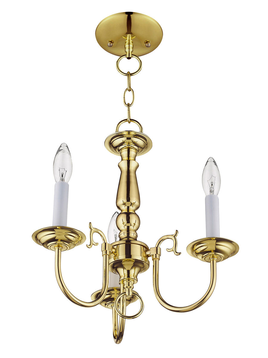 Williamsburgh 3 Light 14 inch Polished Brass Mini Chandelier Ceiling Light