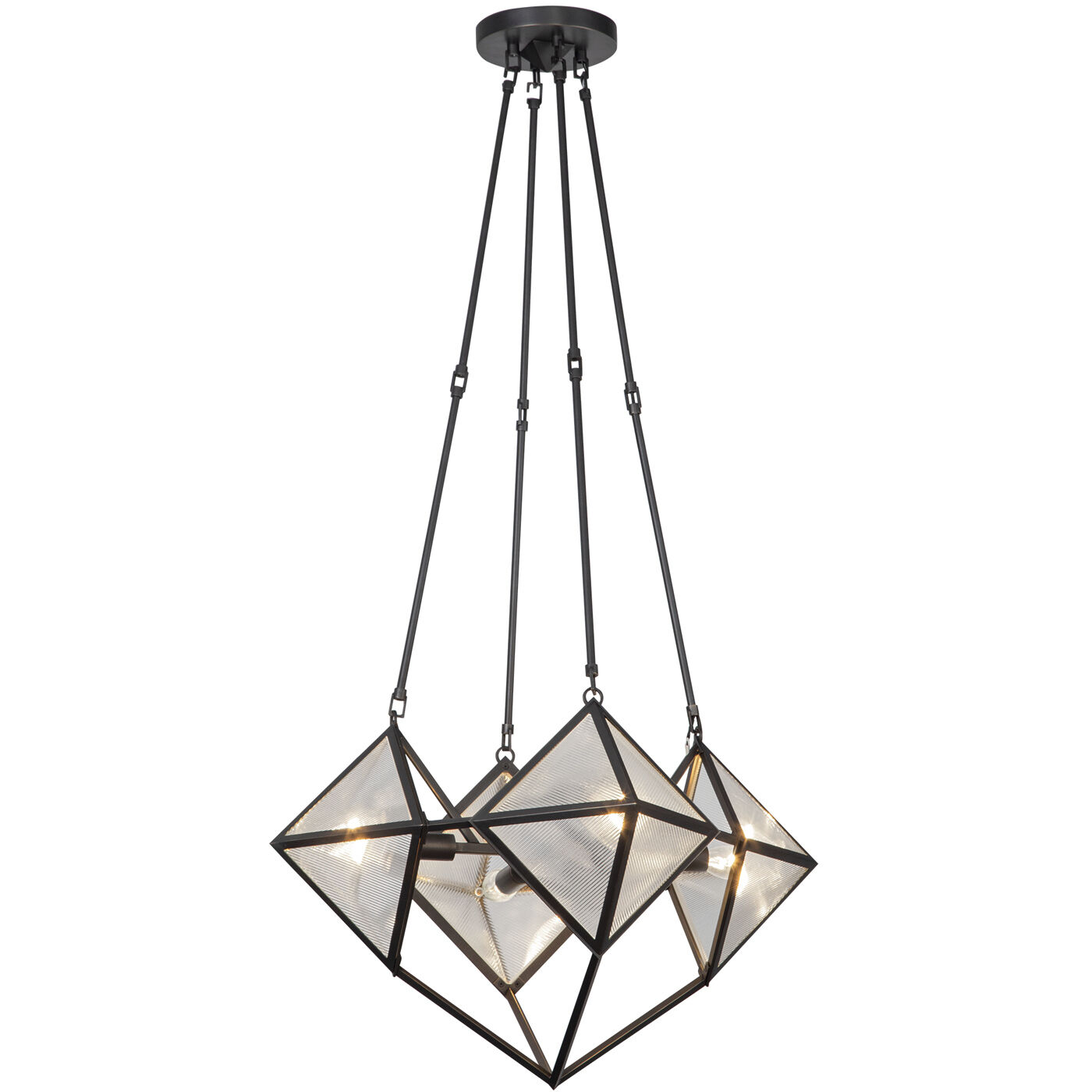Cairo 4 Light 21 inch Ribbed Glass/Urban Bronze Chandelier Ceiling Light