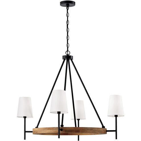 Jonah 4 Light 35 inch Light Wood and Matte Black Chandelier Ceiling Light