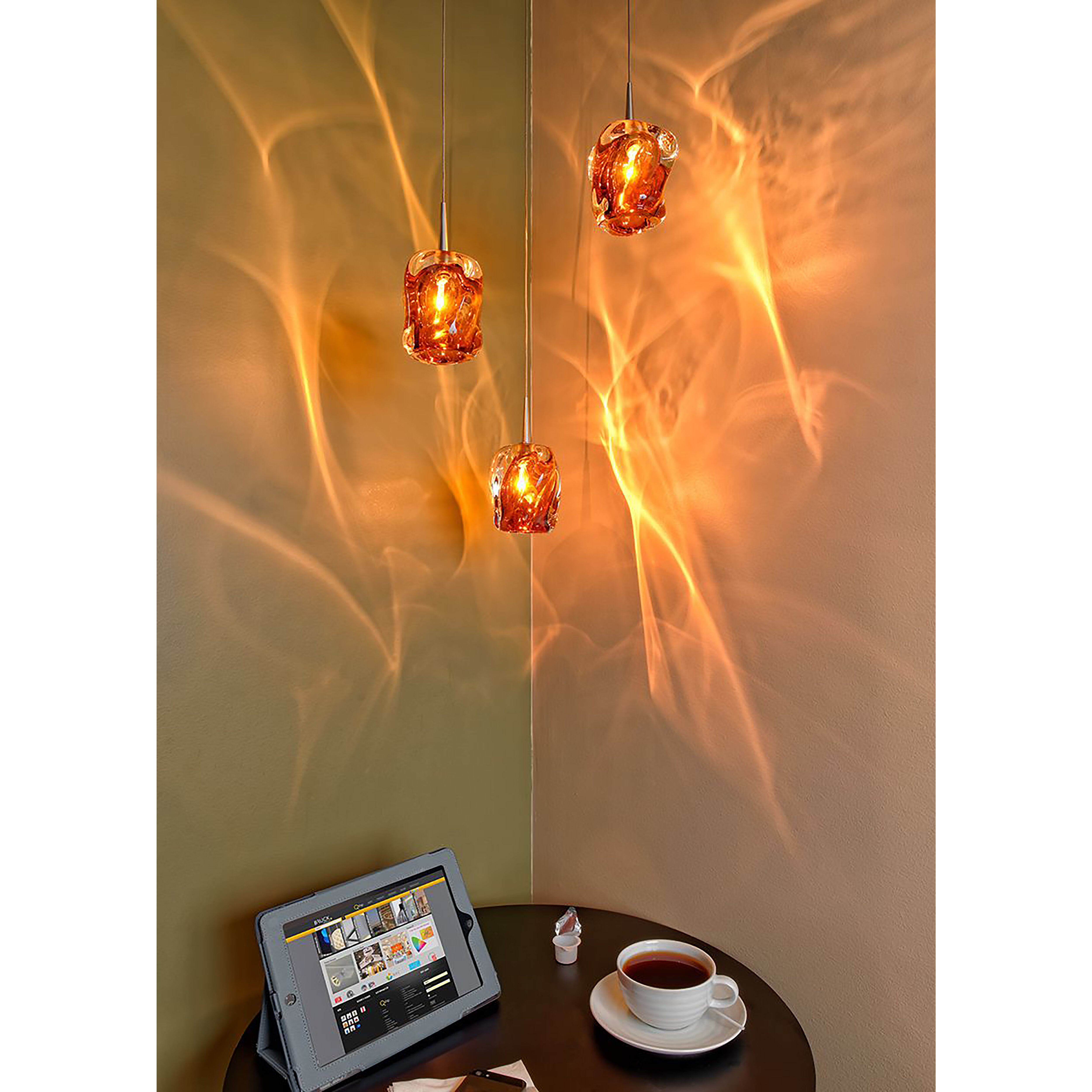Aurora LED 4.5 inch Chrome Pendant Ceiling Light in Amber Glass
