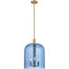 Downtown Urban Bridal Veil 3 Light 12 inch Brushed Brass Mini Pendant Ceiling Light in Blue