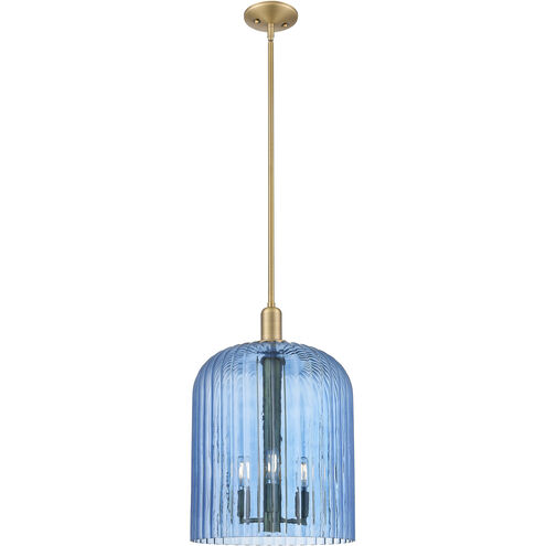 Downtown Urban Bridal Veil 3 Light 12 inch Brushed Brass Mini Pendant Ceiling Light in Blue