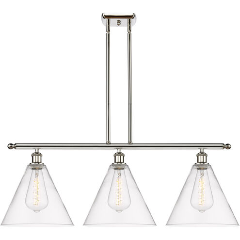 Ballston Ballston Cone 3 Light 39 inch Polished Nickel Island Light Ceiling Light in Clear Glass