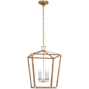Chapman & Myers Darlana5 LED 17 inch Antique-Burnished Brass and Natural Rattan Wrapped Lantern Ceiling Light, Medium
