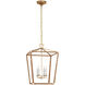 Chapman & Myers Darlana5 LED 17 inch Antique-Burnished Brass and Natural Rattan Wrapped Lantern Ceiling Light, Medium