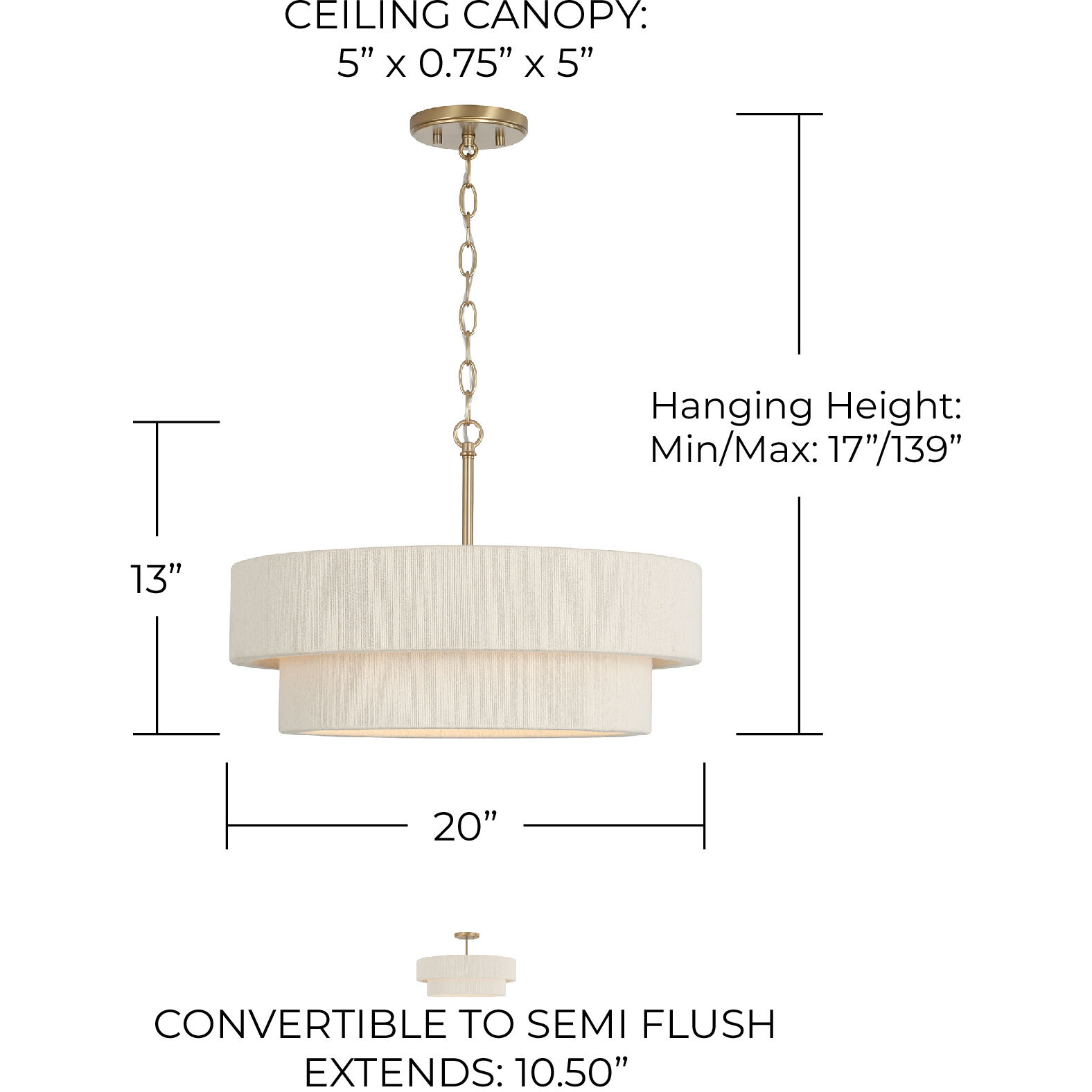 Capital Lighting 349841MA Delaney 4 Light 20 inch Matte Brass Pendant Ceiling Light Convertible Dual Mount
