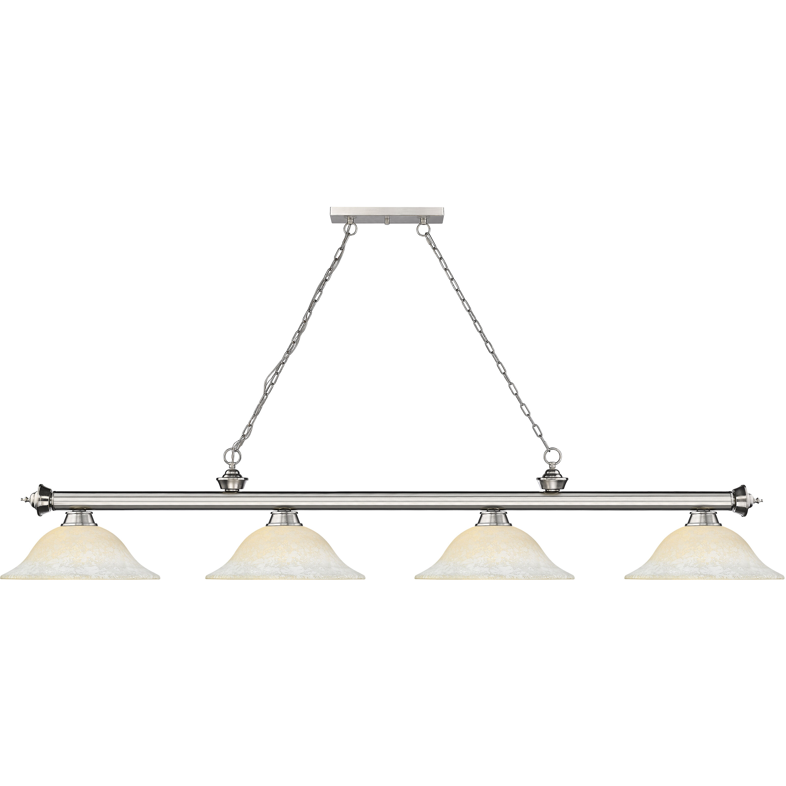 Cordon 4 Light 81.75 inch Brushed Nickel Billiard Ceiling Light in White Mottle Glass