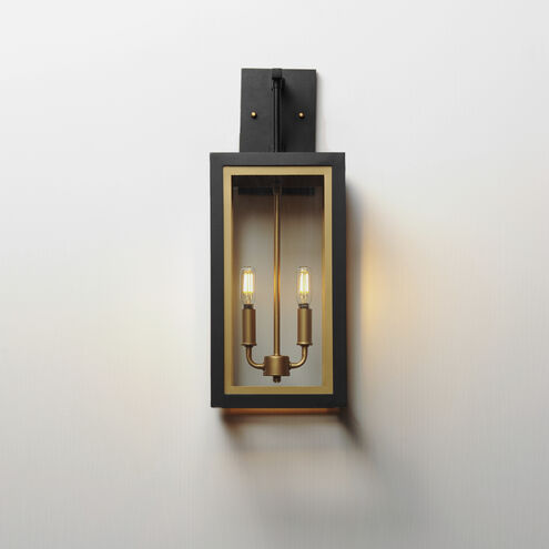 Neoclass 2 Light 21 inch Black with Gold Outdoor Wall Mount in Black and Gold