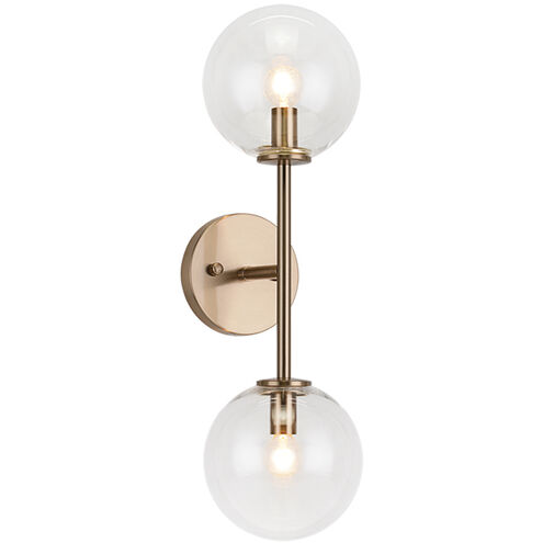 Novo 2 Light 15 inch Aged Gold Brass Wall Sconce Wall Light in Aged Gold Brass and Clear