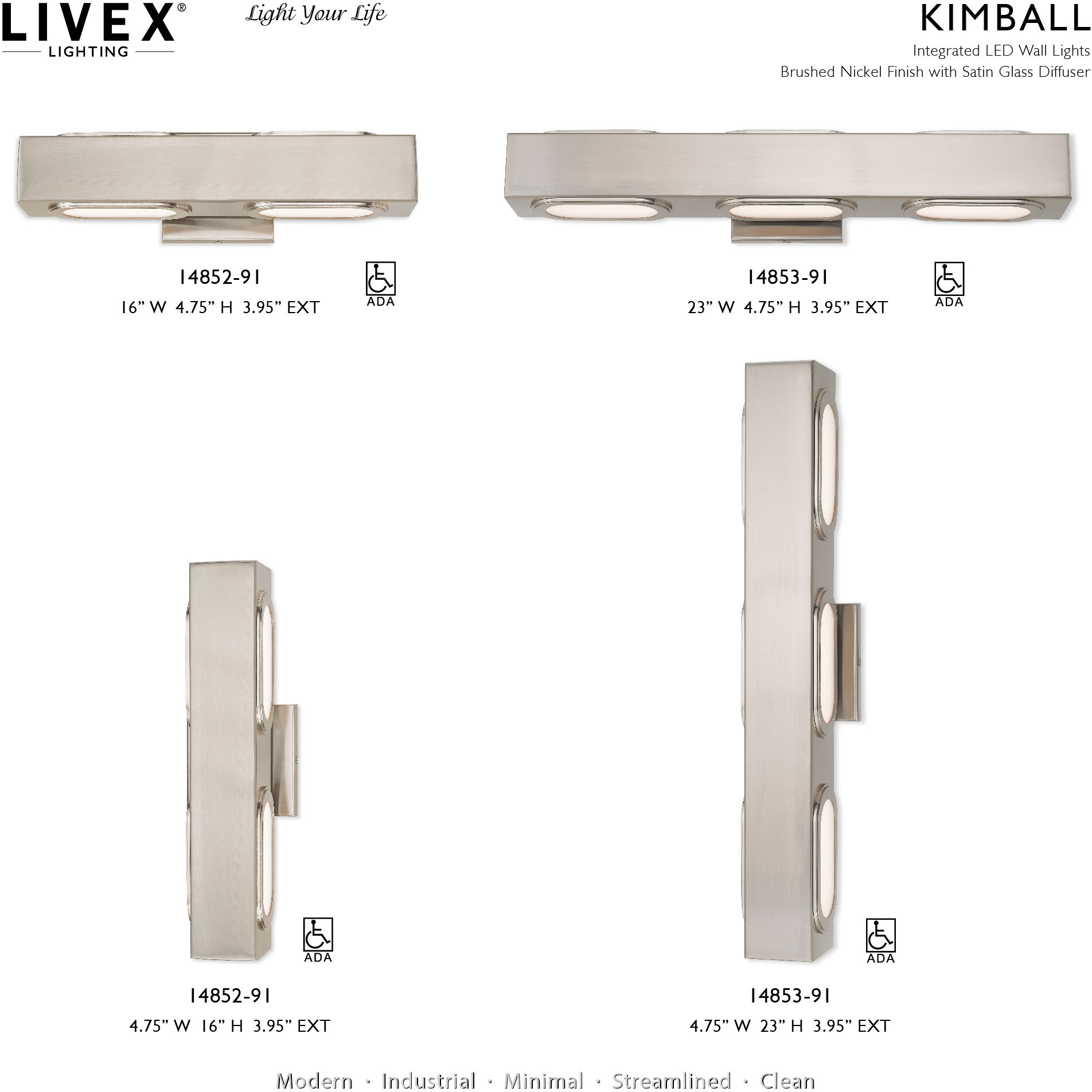 Kimball LED 23 inch Brushed Nickel ADA Bath Vanity Wall Light