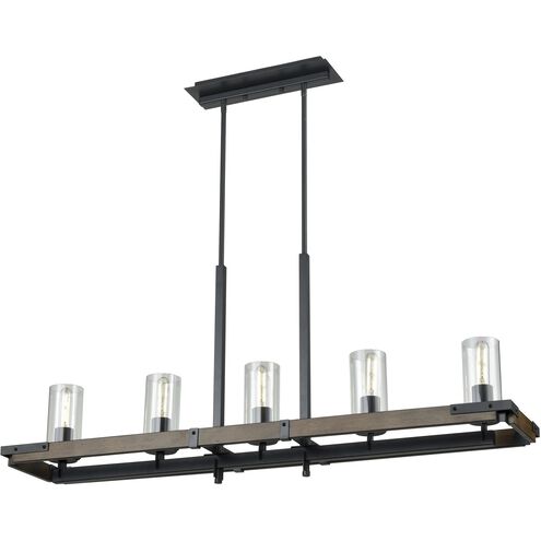 Okanagan 5 Light 45 inch Buffed Nickel and Barnwood Linear Ceiling Light